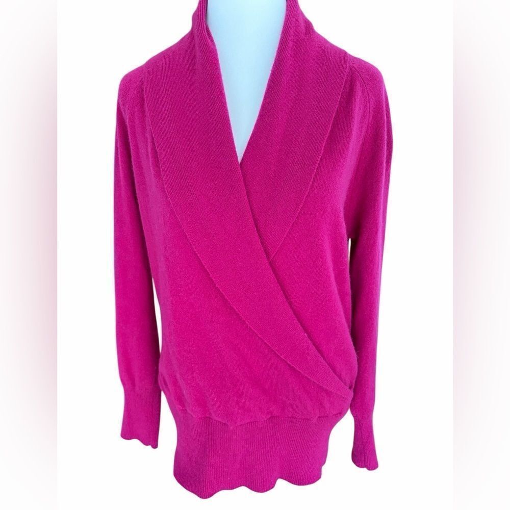 Sutton Studio 100% cashmere fuschia faux wrap sweater size M.